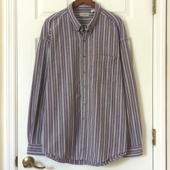 L.L. Bean 90's Vintage Classic Striped Long Sleeve Button Down Shirt Purple XXL - Picture 1 of 12
